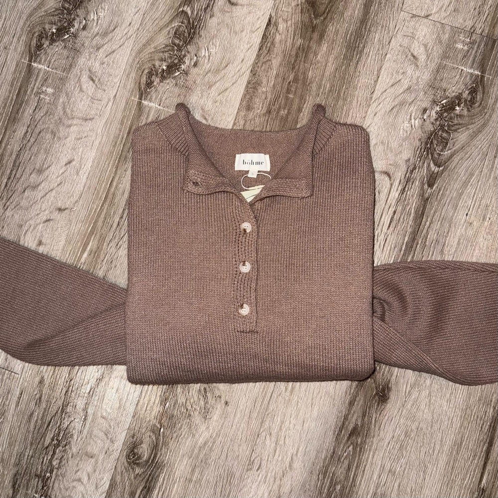 Bohme Meli Button Front Knit Sweater in Taupe size Small